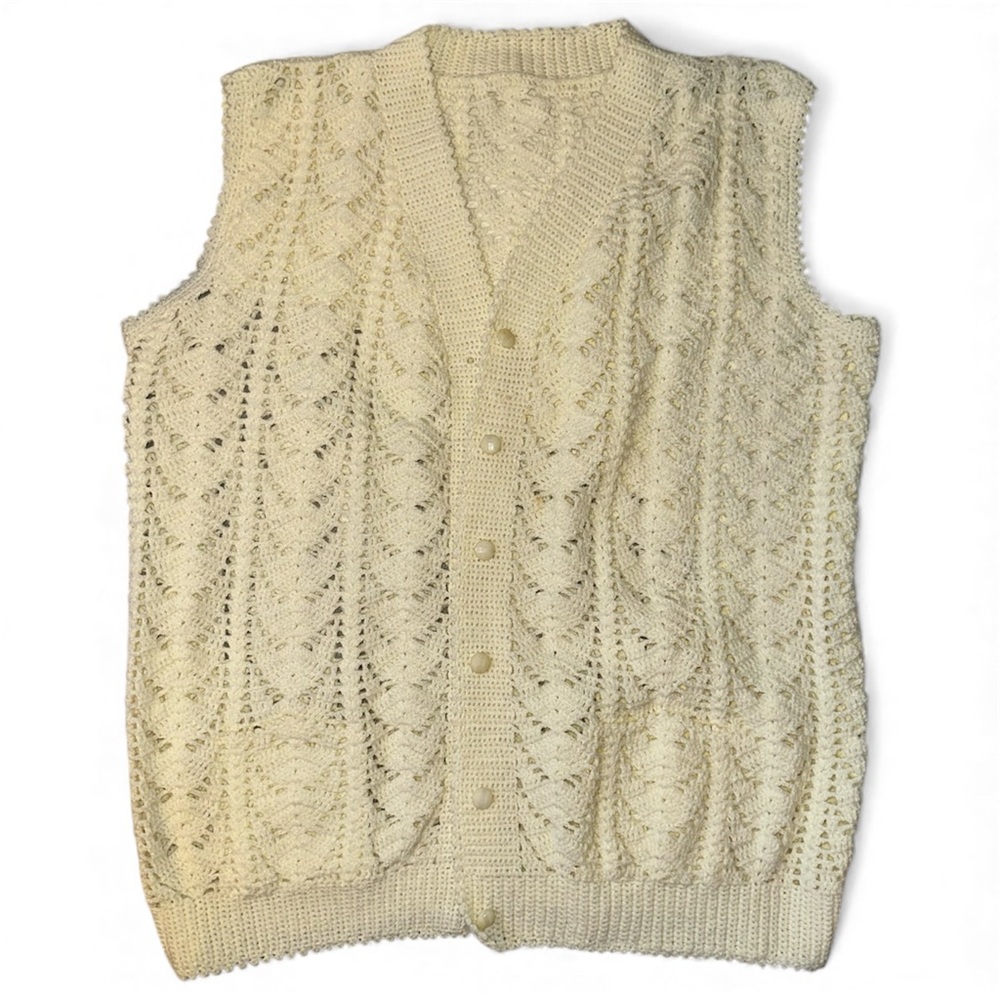 HAND KNIT Button-Up Vest with Front Pockets
